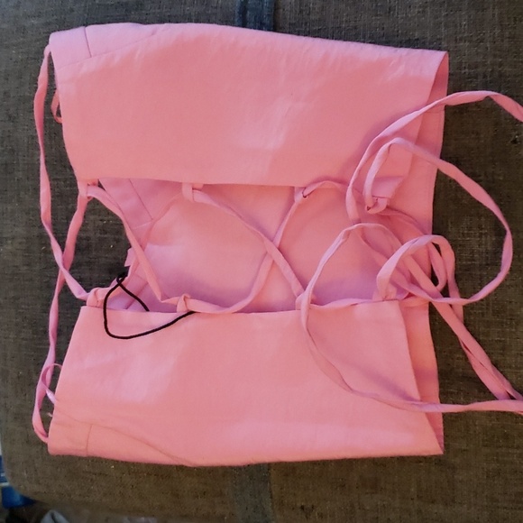 Zara Barbie Pink Lace-up Open Back Bustier Crop Top Size XS - Picture 6 of 10